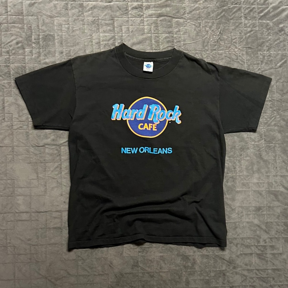 Vintage 90s Hard Rock Cafe New Orleans Single Stitched Faded Black Mens XL Shirt